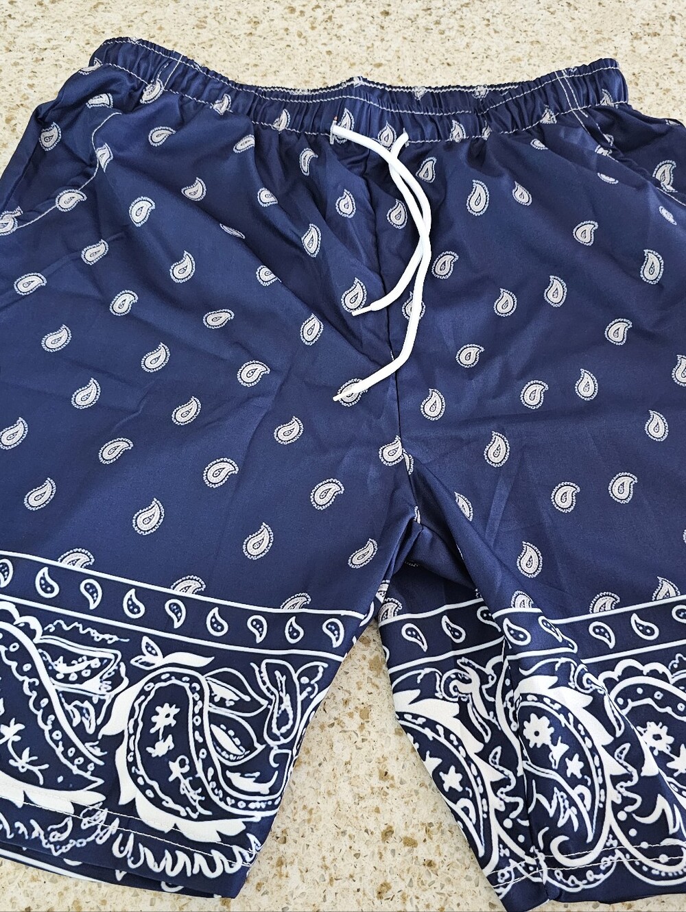 Men's Paisley Swim Shorts (XL)With Drawstrings and Buttom Up Shirt (XL)